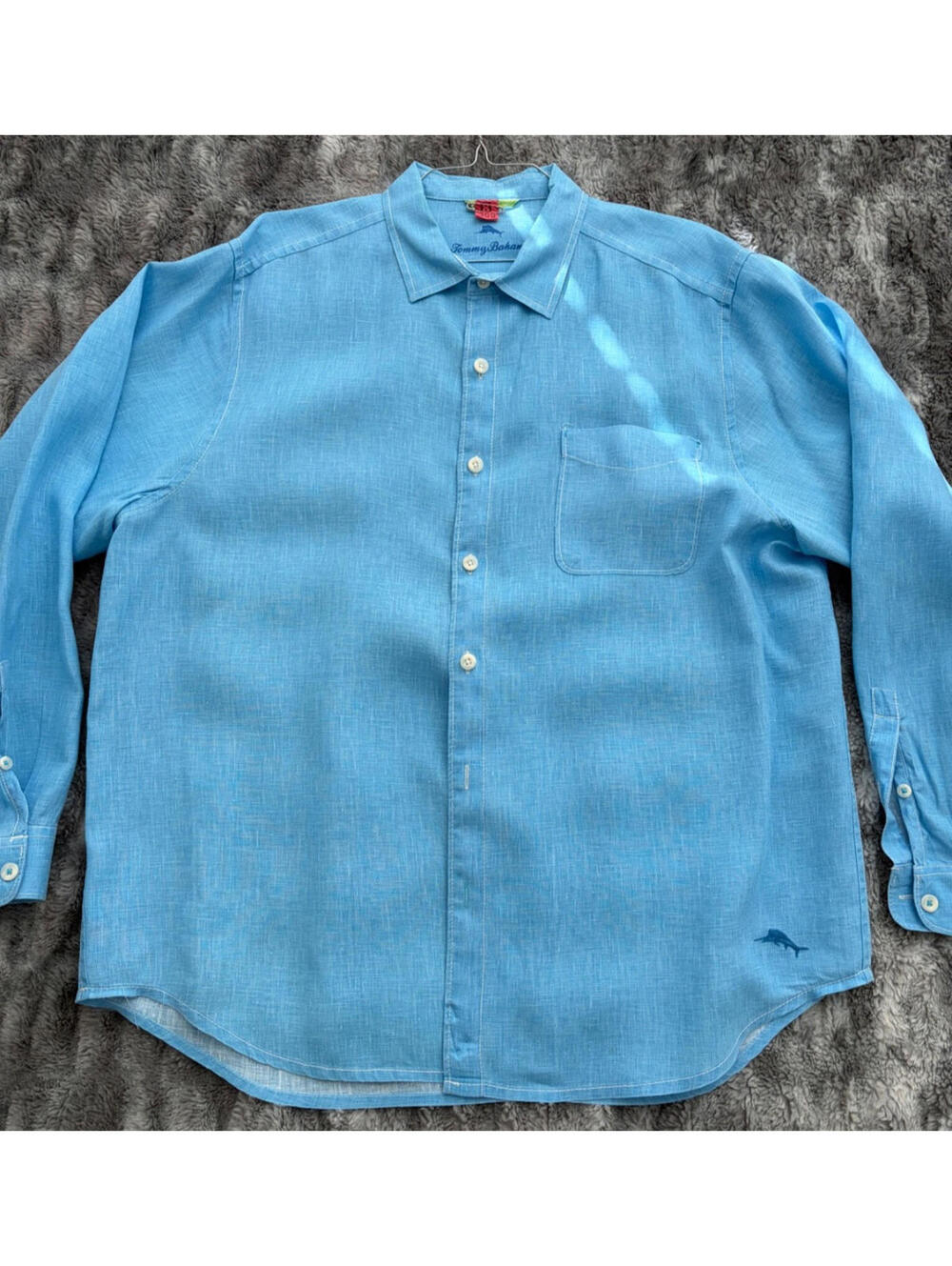 Tommy Bahama Blue 100% Linen Long Sleeve Shirt XXL Marlin Logo